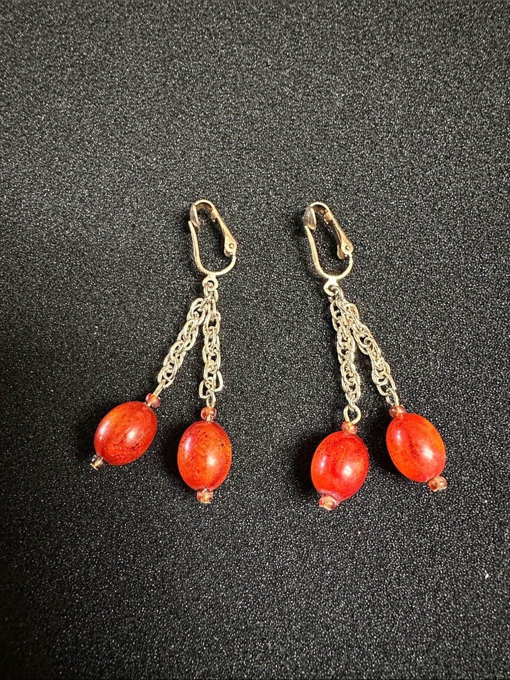 Vintage Sarah Coventry Gold-Tone Chain Drop Clip-On Earrings with Lucite Beads